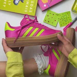 adidas Gazelle Platform Sneakers in Hot Pink & Neon Green